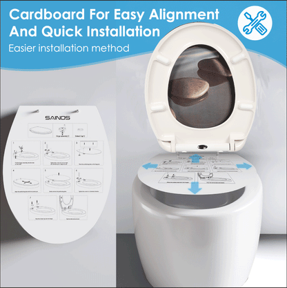 SAINOS O-förmiger Premium-Duroplast Toilettensitz Toilettendeckel, WC Sitz mit Absenkautomatik, Quick-Release Funktion für einfach Reinigung, O Form Weiß Toilettensitz mit Verstellbaren Scharnieren(UF12-054)