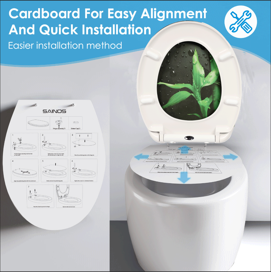 SAINOS O-förmiger Premium-Duroplast Toilettensitz Toilettendeckel, WC Sitz mit Absenkautomatik, Quick-Release Funktion für einfach Reinigung, O Form Weiß Toilettensitz mit Verstellbaren Scharnieren(UF12-187)