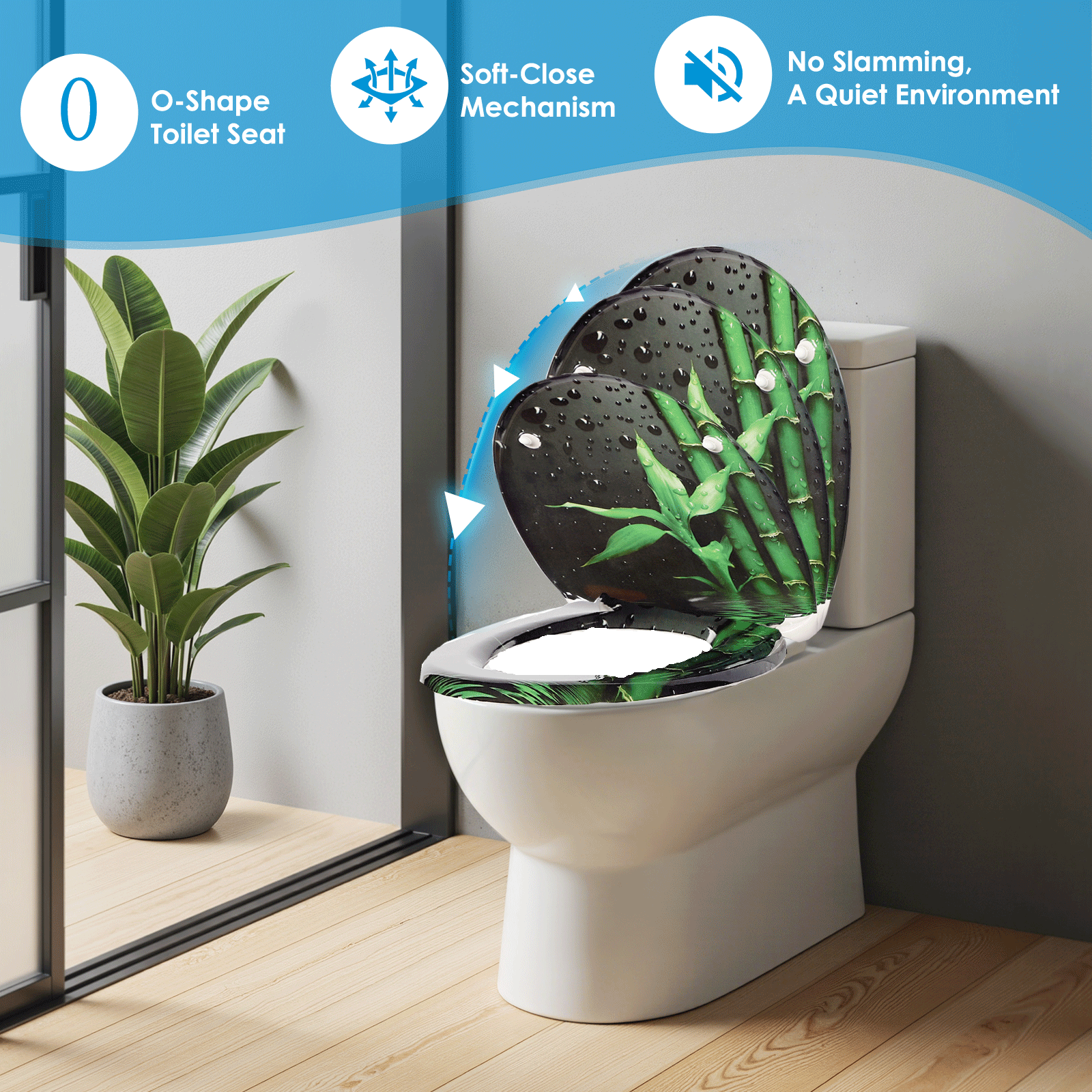 SAINOS O-förmiger Premium-Duroplast Toilettensitz Toilettendeckel, WC Sitz mit Absenkautomatik, Quick-Release Funktion für einfach Reinigung, O Form Weiß Toilettensitz mit Verstellbaren Scharnieren(UF12-187)