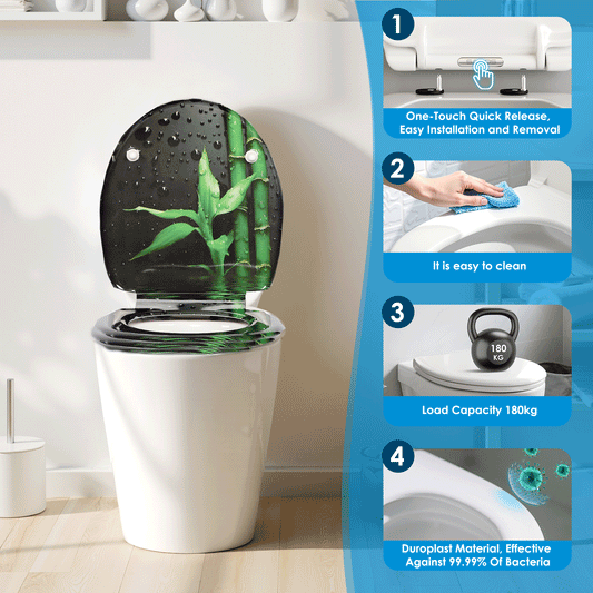 SAINOS O-förmiger Premium-Duroplast Toilettensitz Toilettendeckel, WC Sitz mit Absenkautomatik, Quick-Release Funktion für einfach Reinigung, O Form Weiß Toilettensitz mit Verstellbaren Scharnieren(UF12-187)