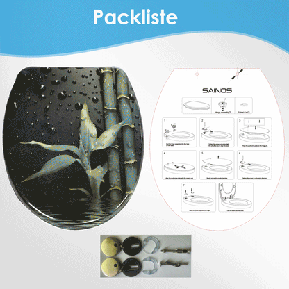 SAINOS O-förmiger Premium-Duroplast Toilettensitz Toilettendeckel, WC Sitz mit Absenkautomatik, Quick-Release Funktion für einfach Reinigung, O Form Weiß Toilettensitz mit Verstellbaren Scharnieren(UF12-187)