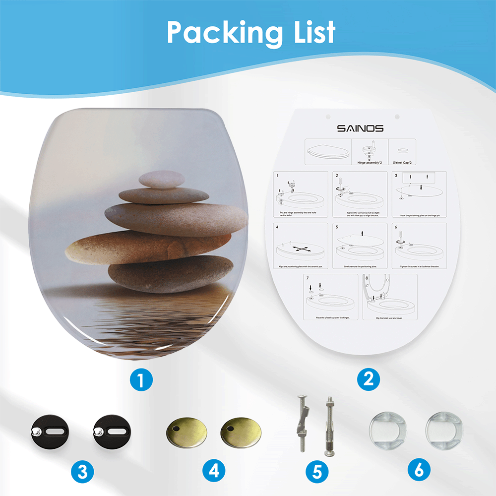 SINOBATH Duroplast WC-Sitz O-Form, Stein-Optik Absenkautomatik — UF12-193