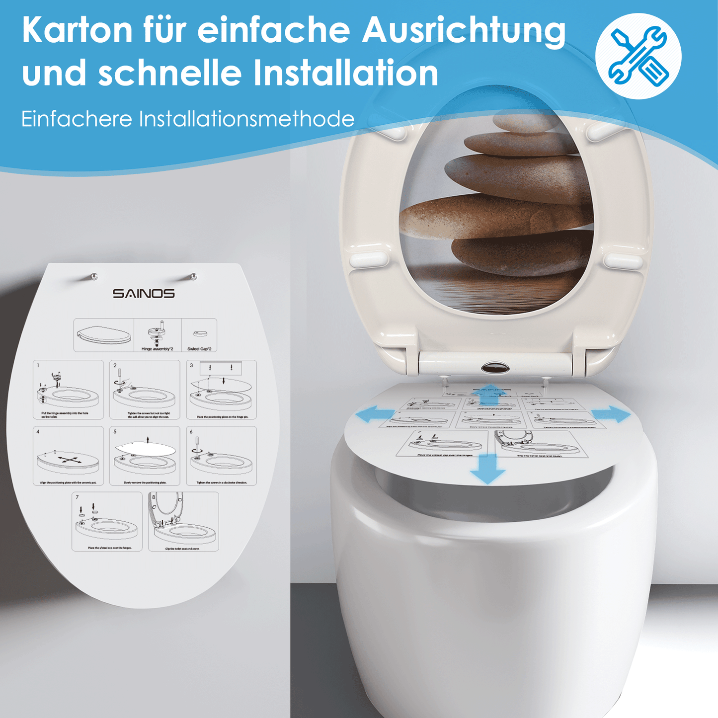 SINOBATH Duroplast WC-Sitz O-Form, Stein-Optik Absenkautomatik — UF12-193