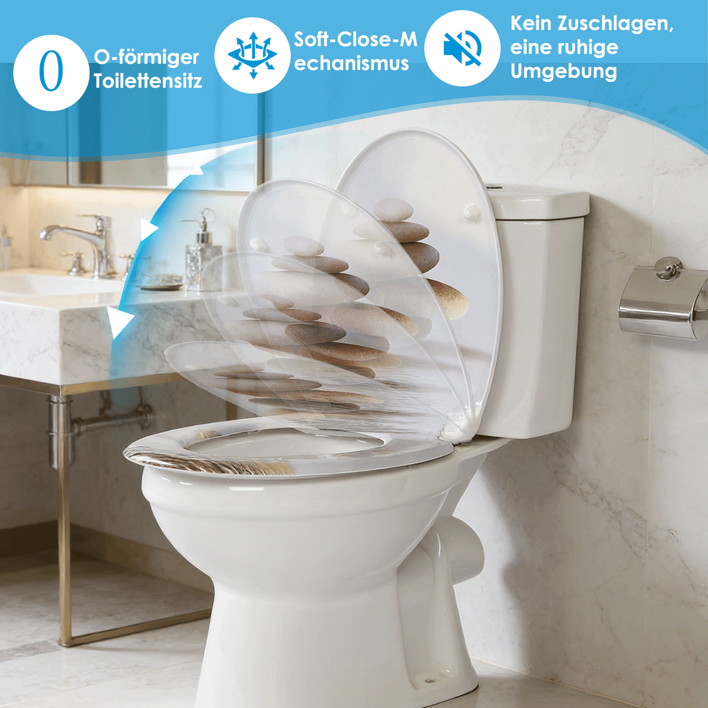 SINOBATH Duroplast WC-Sitz O-Form, Stein-Optik Absenkautomatik — UF12-193