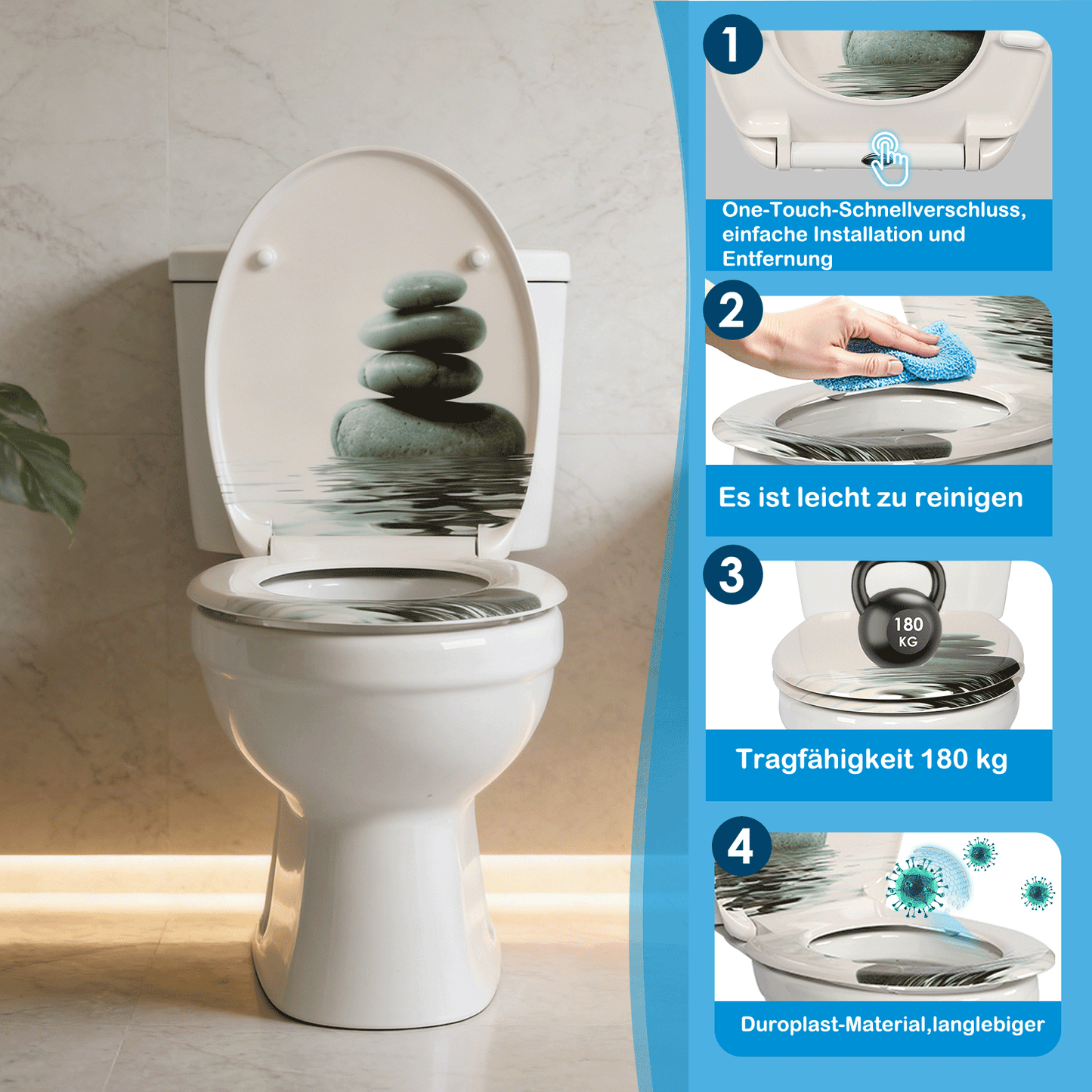 SINOBATH Duroplast WC-Sitz O-Form, Stein-Optik Absenkautomatik — UF12-194