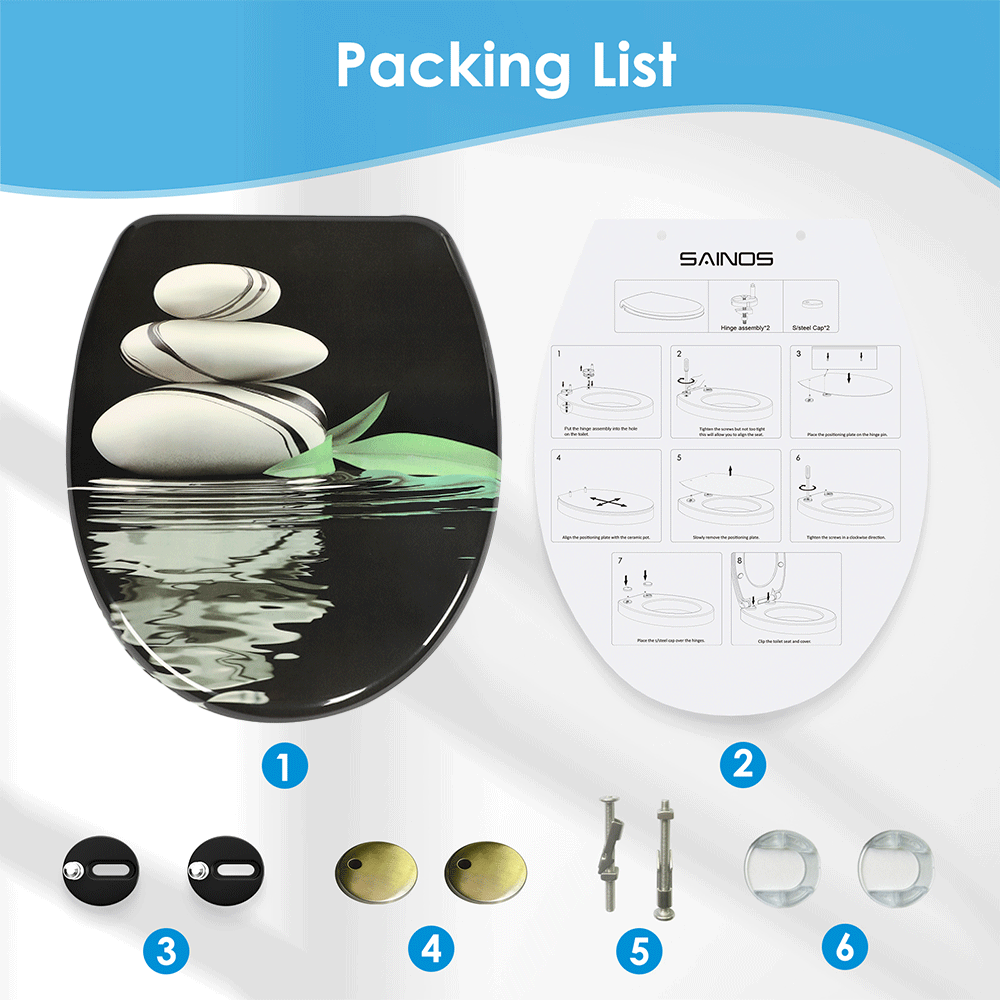 SINOBATH Duroplast WC-Sitz O-Form, Stein-Optik Absenkautomatik — UF12-222