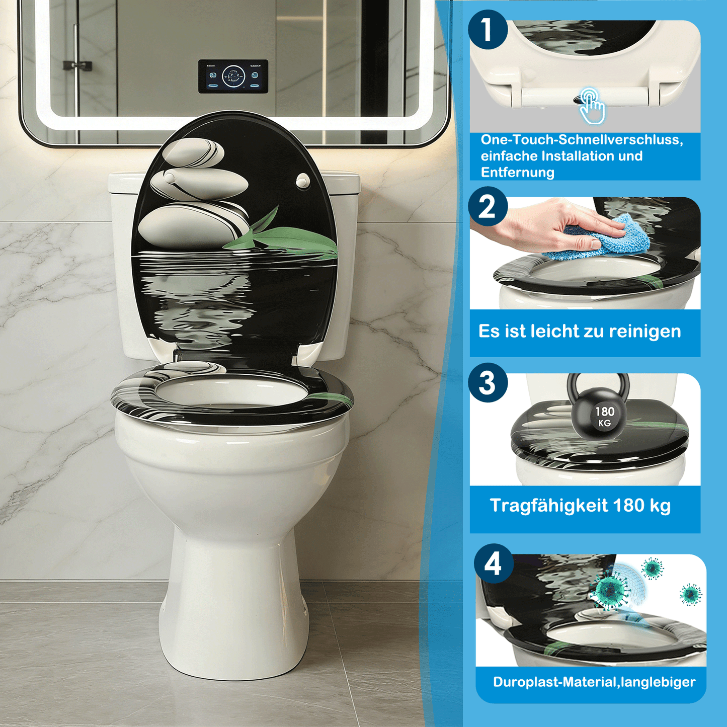 SINOBATH Duroplast WC-Sitz O-Form, Stein-Optik Absenkautomatik — UF12-222