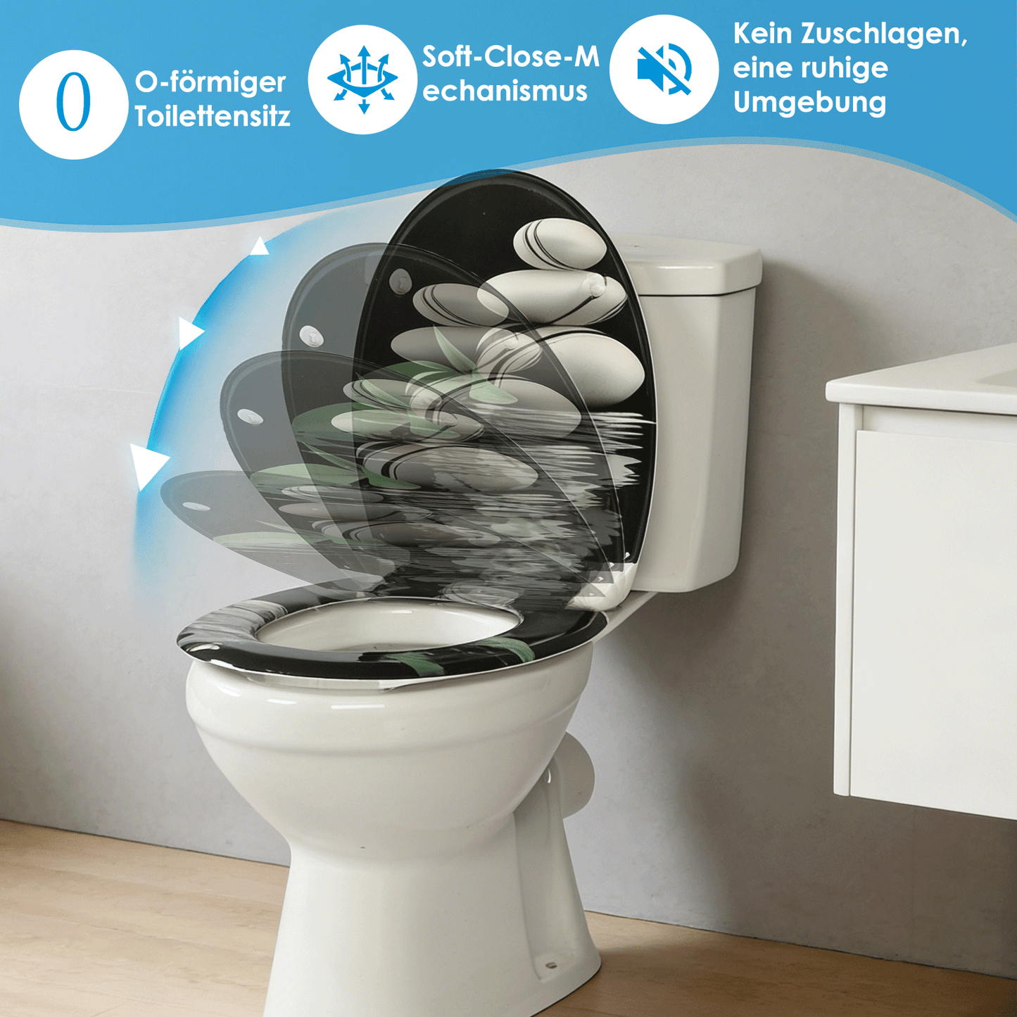 SINOBATH Duroplast WC-Sitz O-Form, Stein-Optik Absenkautomatik — UF12-222