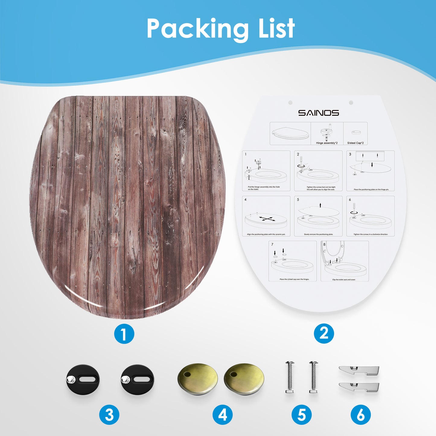 SINOBATH Duroplast WC-Sitz O-Form Marmor-Optik Absenkautomatik — UF12-235