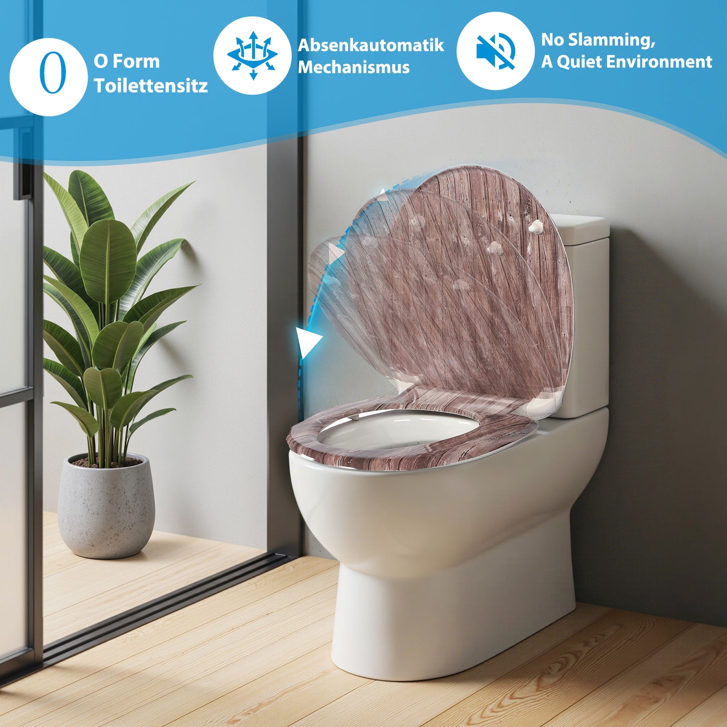 SINOBATH Duroplast WC-Sitz O-Form Marmor-Optik Absenkautomatik — UF12-235
