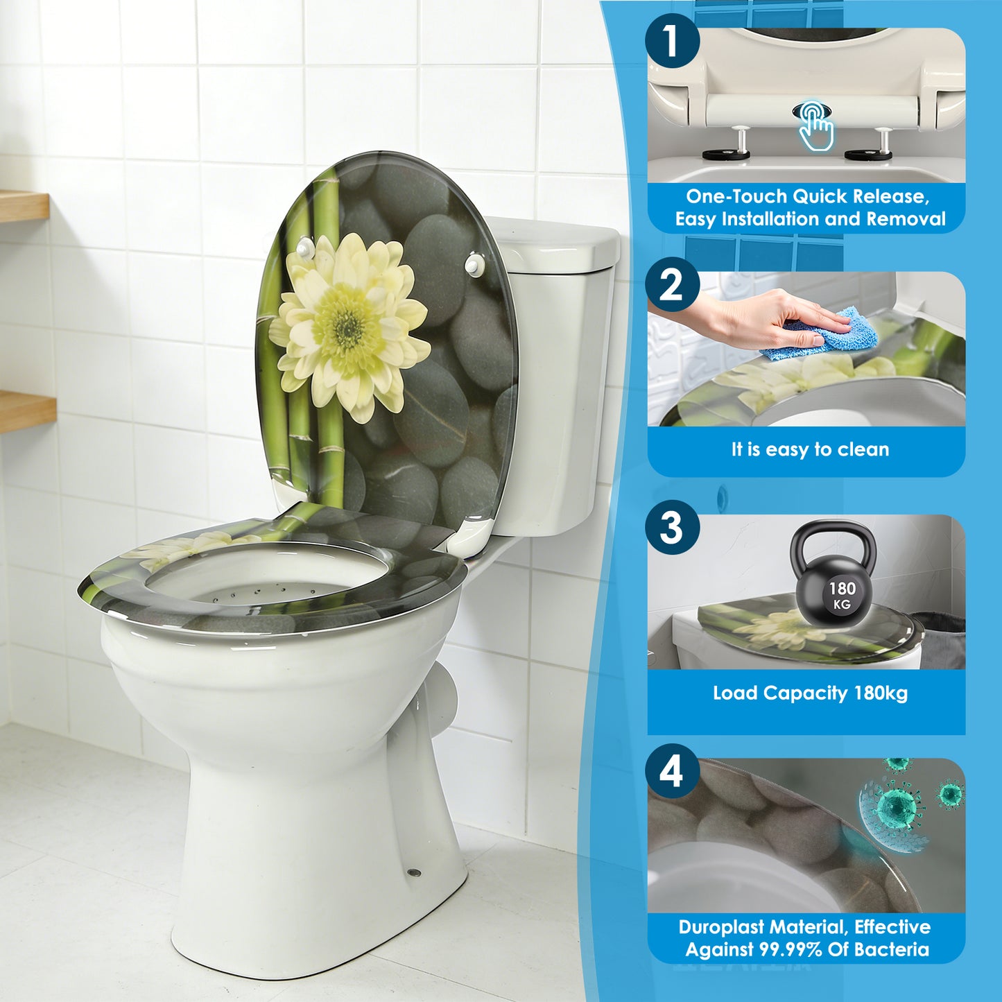 SINOBATH Duroplast WC-Sitz O-Form Blume-Optik Absenkautomatik — UF12-240