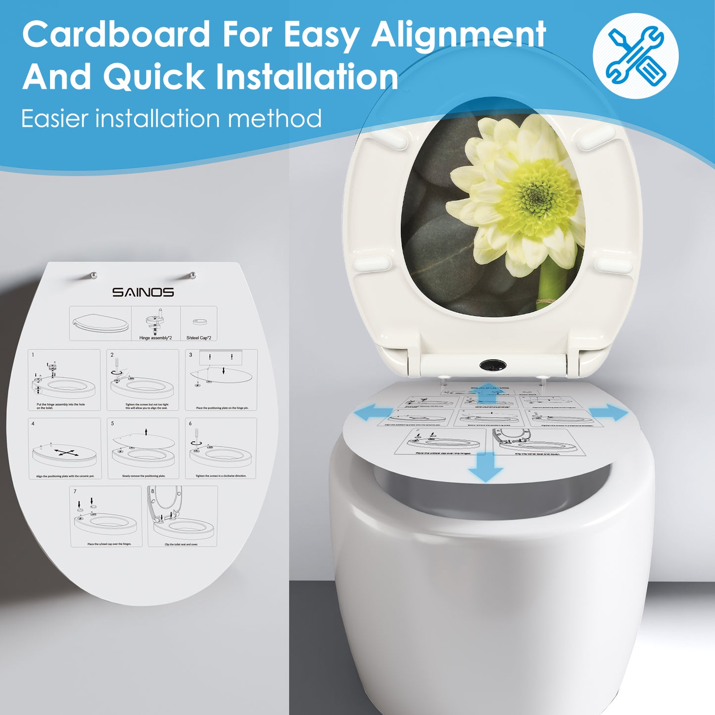 SINOBATH Duroplast WC-Sitz O-Form Blume-Optik Absenkautomatik — UF12-240