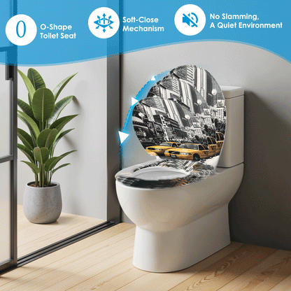 SAINOS O-förmiger Premium-Duroplast Toilettensitz Toilettendeckel, WC Sitz mit Absenkautomatik, Quick-Release Funktion für einfach Reinigung, O Form Weiß Toilettensitz mit Verstellbaren Scharnieren(UF12-241)