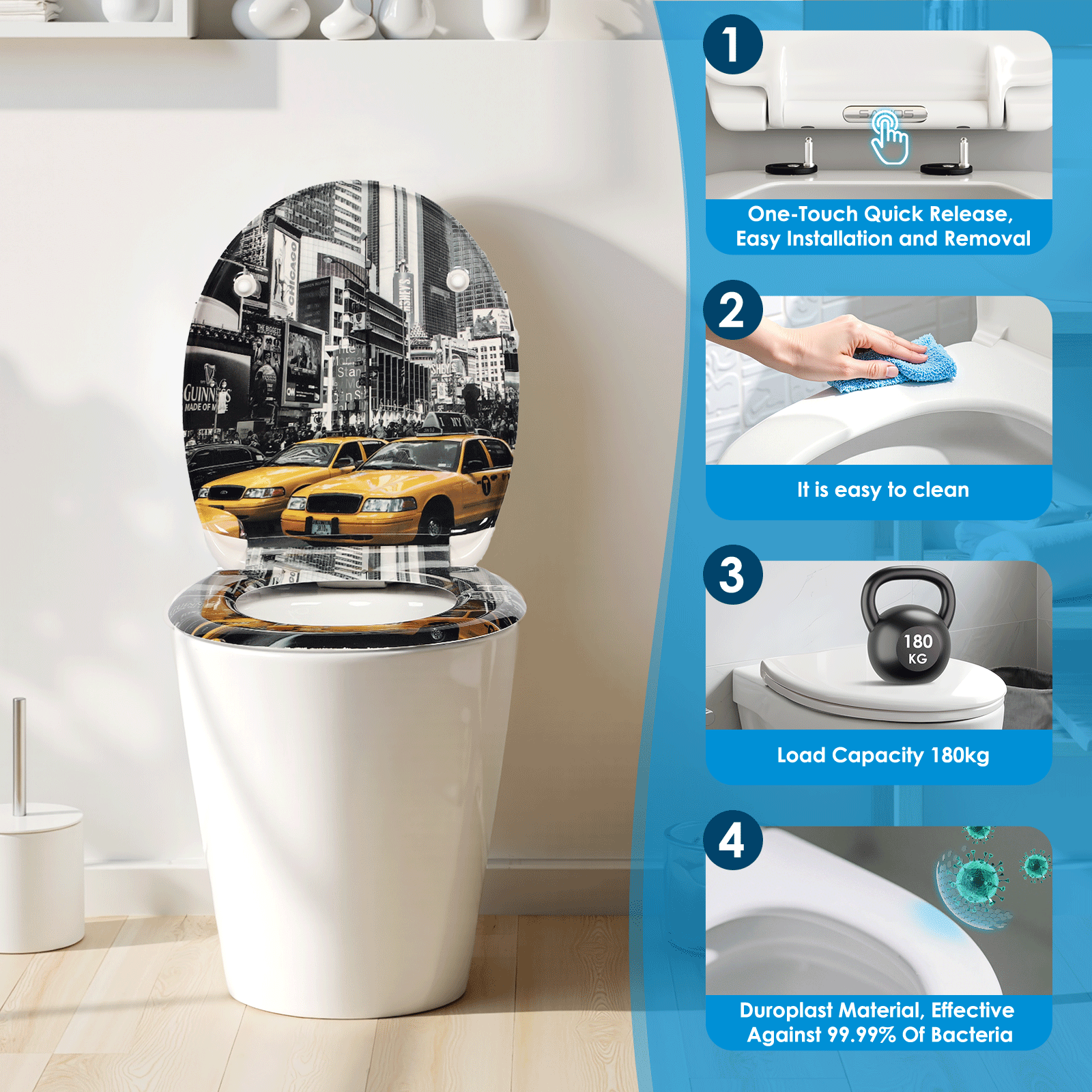 SAINOS O-förmiger Premium-Duroplast Toilettensitz Toilettendeckel, WC Sitz mit Absenkautomatik, Quick-Release Funktion für einfach Reinigung, O Form Weiß Toilettensitz mit Verstellbaren Scharnieren(UF12-241)