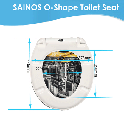 SAINOS O-förmiger Premium-Duroplast Toilettensitz Toilettendeckel, WC Sitz mit Absenkautomatik, Quick-Release Funktion für einfach Reinigung, O Form Weiß Toilettensitz mit Verstellbaren Scharnieren(UF12-241)