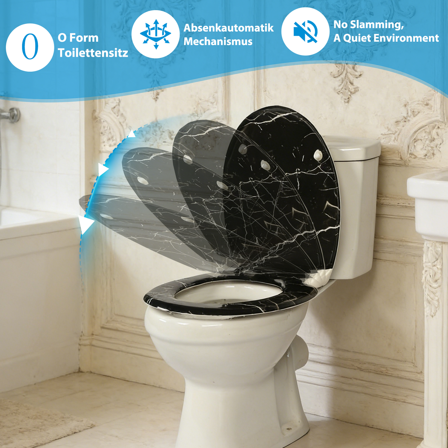 SINOBATH Duroplast WC-Sitz O-Form, Korn-Optik Absenkautomatik — UF12-351