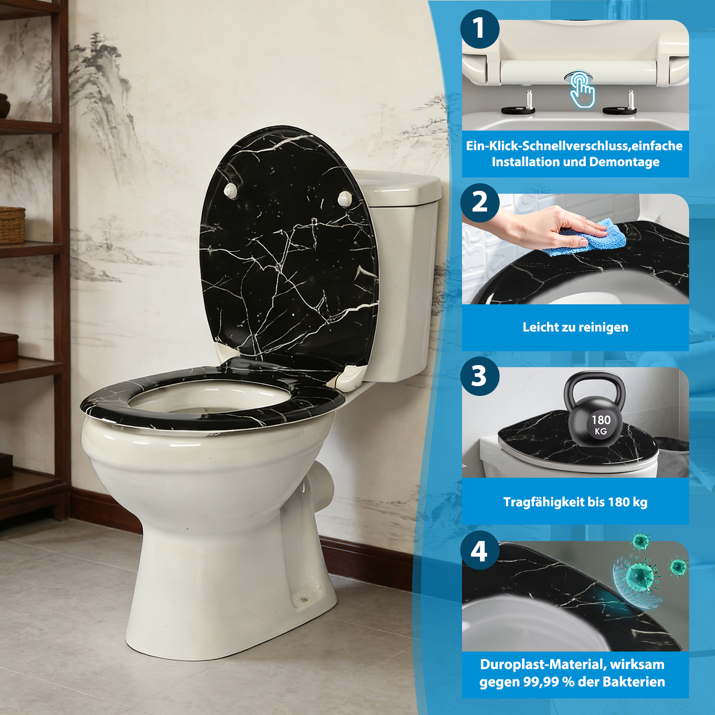 SINOBATH Duroplast WC-Sitz O-Form, Korn-Optik Absenkautomatik — UF12-351