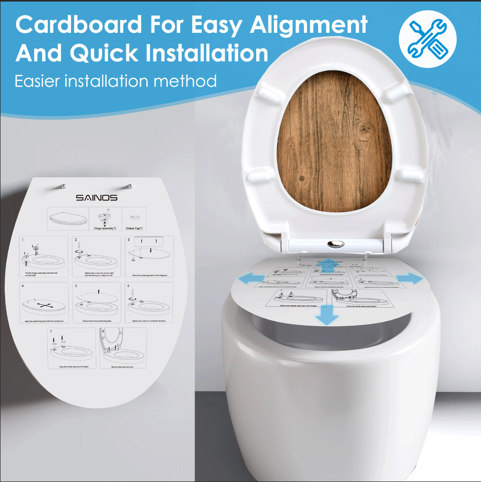 SAINOS O-förmiger Premium-Duroplast Toilettensitz Toilettendeckel, WC Sitz mit Absenkautomatik, Quick-Release Funktion für einfach Reinigung, O Form Weiß Toilettensitz mit Verstellbaren Scharnieren（UF12-352)