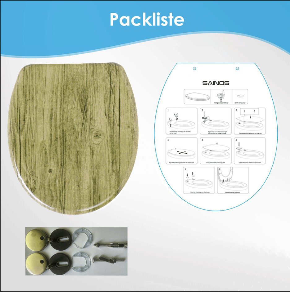 SAINOS O-förmiger Premium-Duroplast Toilettensitz Toilettendeckel, WC Sitz mit Absenkautomatik, Quick-Release Funktion für einfach Reinigung, O Form Weiß Toilettensitz mit Verstellbaren Scharnieren（UF12-352)