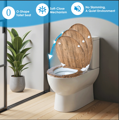 SAINOS O-förmiger Premium-Duroplast Toilettensitz Toilettendeckel, WC Sitz mit Absenkautomatik, Quick-Release Funktion für einfach Reinigung, O Form Weiß Toilettensitz mit Verstellbaren Scharnieren（UF12-352)