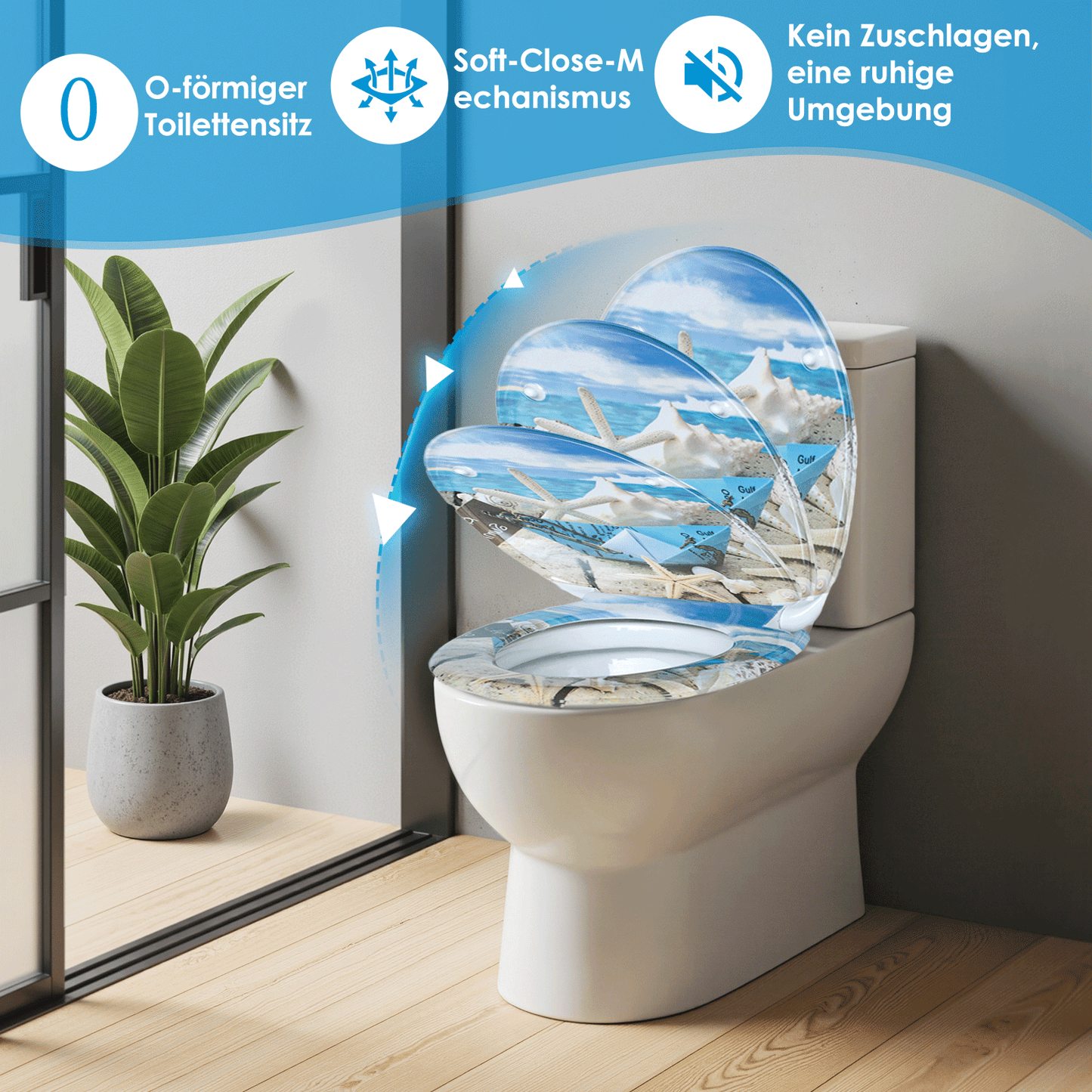 SAINOS O-förmiger Premium-Duroplast Toilettensitz Toilettendeckel, WC Sitz mit Absenkautomatik, Quick-Release Funktion für einfach Reinigung, O Form Weiß Toilettensitz mit Verstellbaren Scharnieren（UF12-368）