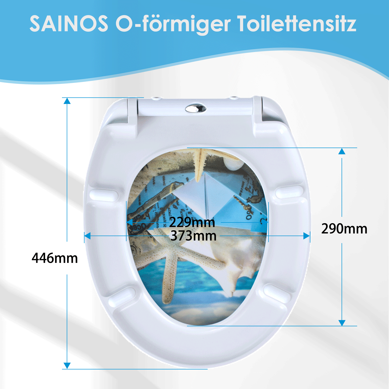 SAINOS O-förmiger Premium-Duroplast Toilettensitz Toilettendeckel, WC Sitz mit Absenkautomatik, Quick-Release Funktion für einfach Reinigung, O Form Weiß Toilettensitz mit Verstellbaren Scharnieren（UF12-368）