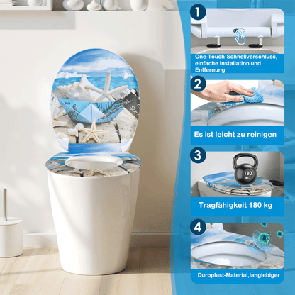 SAINOS O-förmiger Premium-Duroplast Toilettensitz Toilettendeckel, WC Sitz mit Absenkautomatik, Quick-Release Funktion für einfach Reinigung, O Form Weiß Toilettensitz mit Verstellbaren Scharnieren（UF12-368）