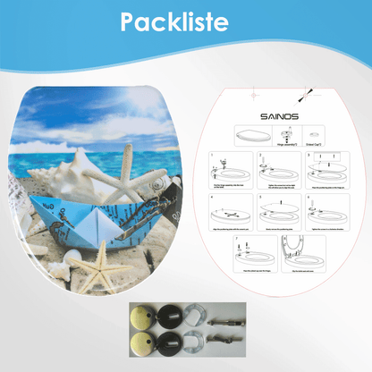 SAINOS O-förmiger Premium-Duroplast Toilettensitz Toilettendeckel, WC Sitz mit Absenkautomatik, Quick-Release Funktion für einfach Reinigung, O Form Weiß Toilettensitz mit Verstellbaren Scharnieren（UF12-368）