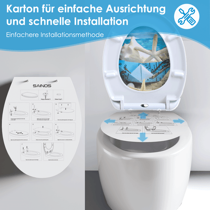 SAINOS O-förmiger Premium-Duroplast Toilettensitz Toilettendeckel, WC Sitz mit Absenkautomatik, Quick-Release Funktion für einfach Reinigung, O Form Weiß Toilettensitz mit Verstellbaren Scharnieren（UF12-368）