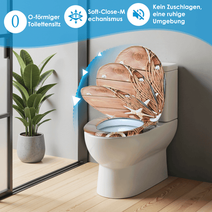 SAINOS O-förmiger Premium-Duroplast Toilettensitz Toilettendeckel, WC Sitz mit Absenkautomatik, Quick-Release Funktion für einfach Reinigung, O Form Weiß Toilettensitz mit Verstellbaren Scharnieren（UF12-374)