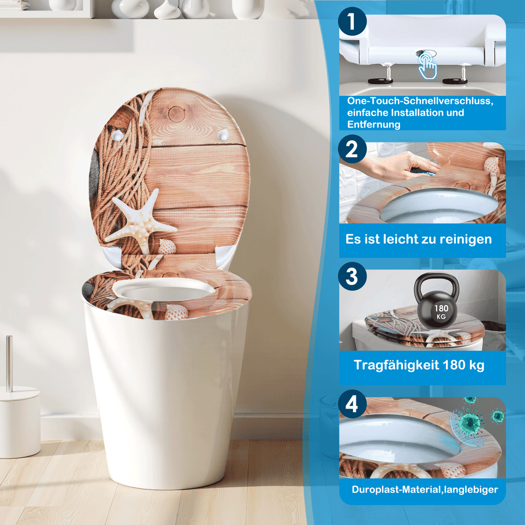 SAINOS O-förmiger Premium-Duroplast Toilettensitz Toilettendeckel, WC Sitz mit Absenkautomatik, Quick-Release Funktion für einfach Reinigung, O Form Weiß Toilettensitz mit Verstellbaren Scharnieren（UF12-374)