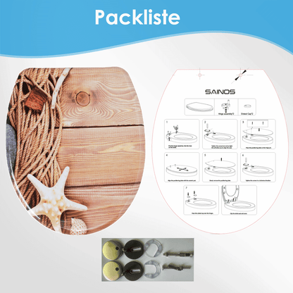 SAINOS O-förmiger Premium-Duroplast Toilettensitz Toilettendeckel, WC Sitz mit Absenkautomatik, Quick-Release Funktion für einfach Reinigung, O Form Weiß Toilettensitz mit Verstellbaren Scharnieren（UF12-374)