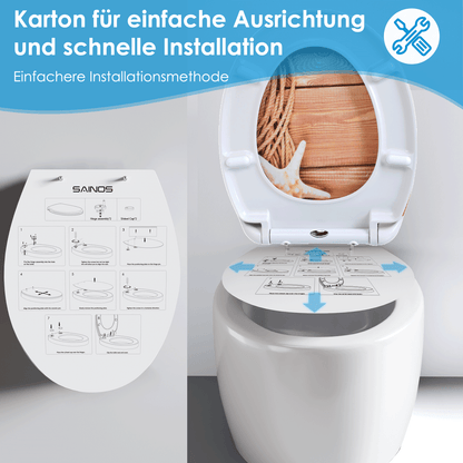 SAINOS O-förmiger Premium-Duroplast Toilettensitz Toilettendeckel, WC Sitz mit Absenkautomatik, Quick-Release Funktion für einfach Reinigung, O Form Weiß Toilettensitz mit Verstellbaren Scharnieren（UF12-374)