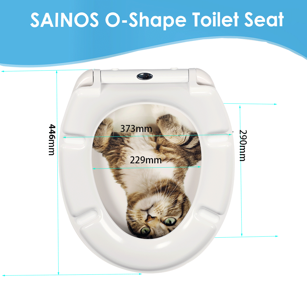 SAINOS O-förmiger Premium-Duroplast Toilettensitz Toilettendeckel, WC Sitz mit Absenkautomatik, Quick-Release Funktion für einfach Reinigung, O Form Weiß Toilettensitz mit Verstellbaren Scharnieren(UF12-390)