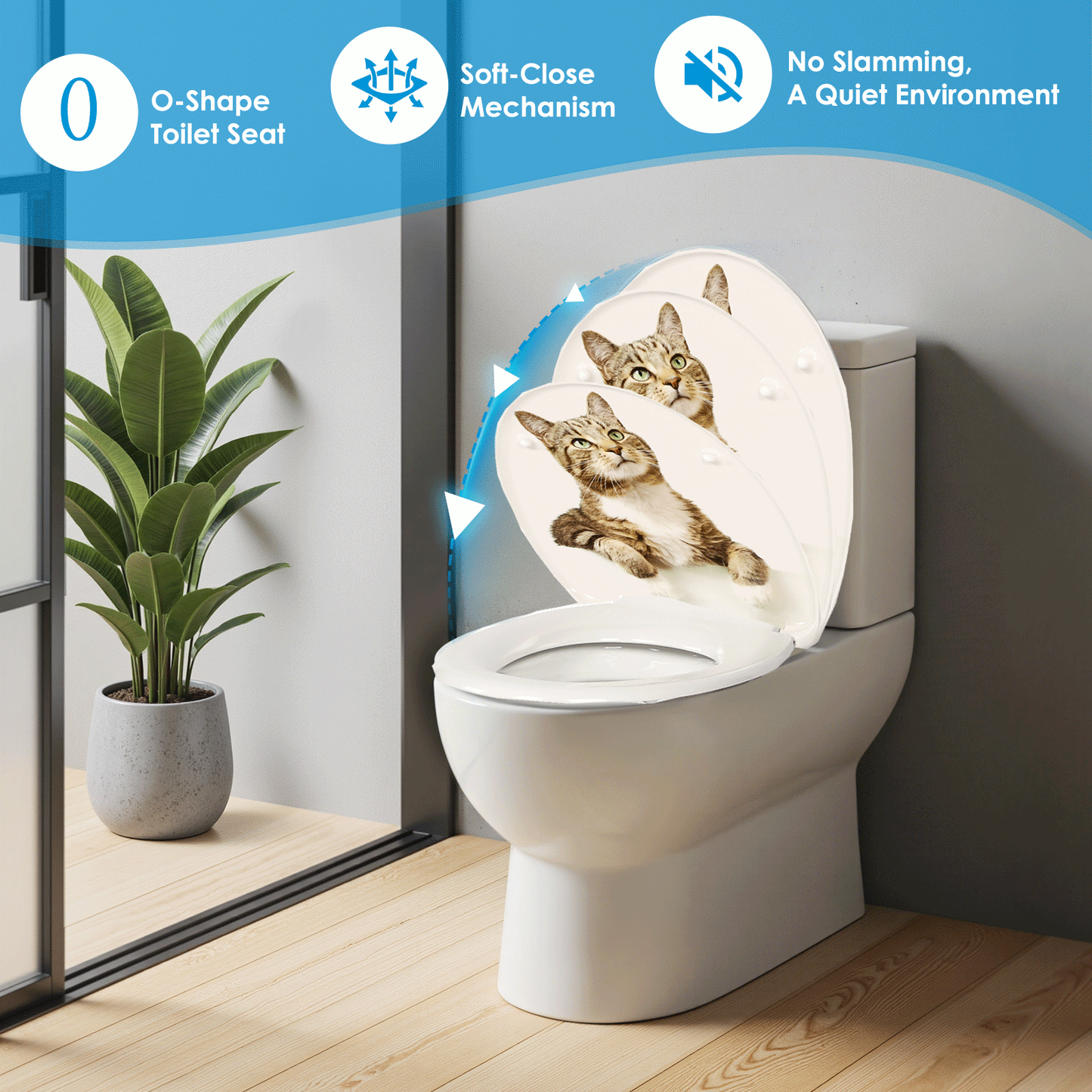 SAINOS O-förmiger Premium-Duroplast Toilettensitz Toilettendeckel, WC Sitz mit Absenkautomatik, Quick-Release Funktion für einfach Reinigung, O Form Weiß Toilettensitz mit Verstellbaren Scharnieren(UF12-390)