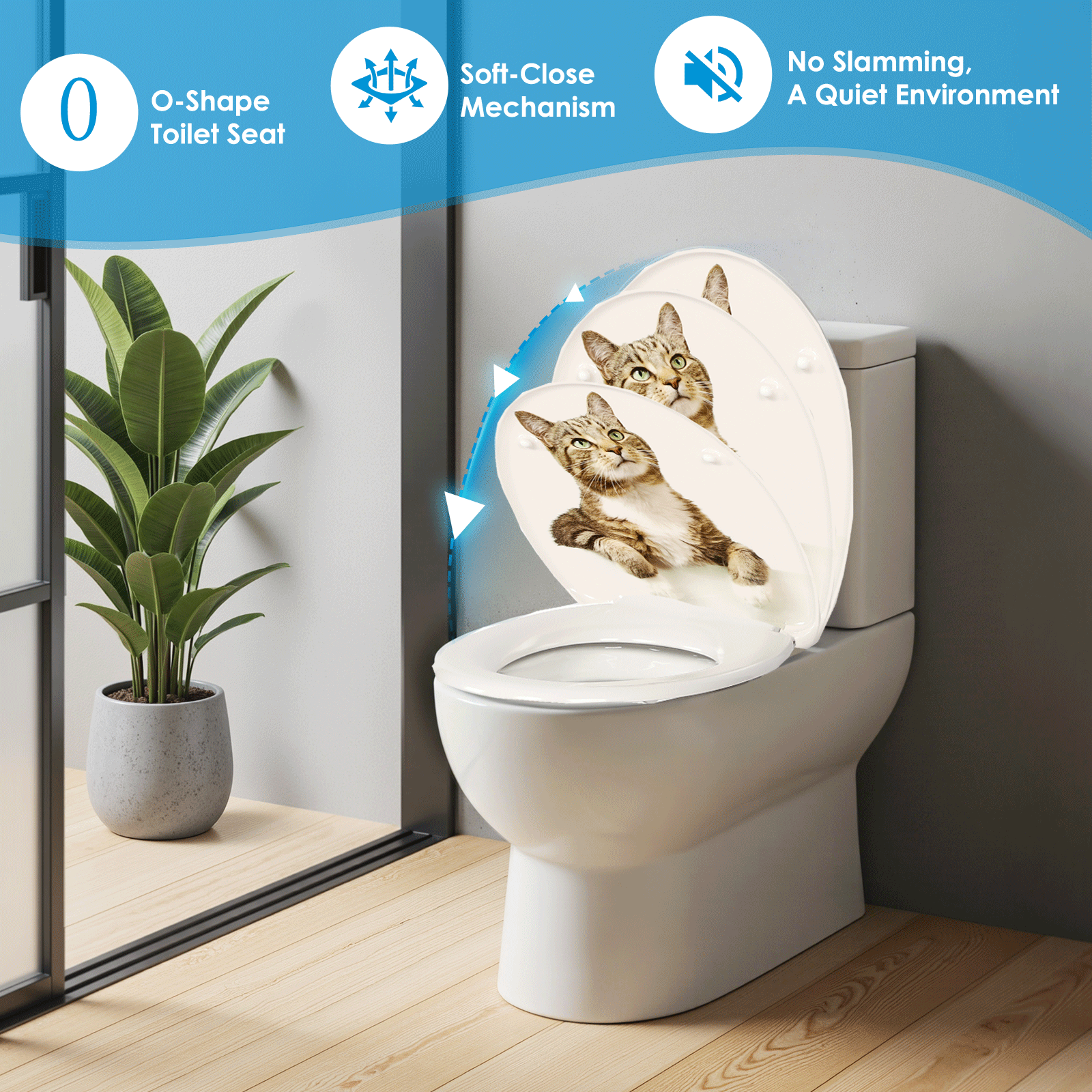 SAINOS O-förmiger Premium-Duroplast Toilettensitz Toilettendeckel, WC Sitz mit Absenkautomatik, Quick-Release Funktion für einfach Reinigung, O Form Weiß Toilettensitz mit Verstellbaren Scharnieren(UF12-390)