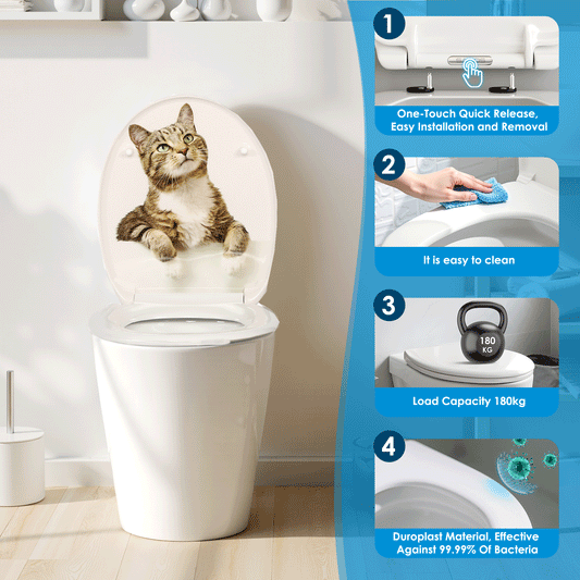 SAINOS O-förmiger Premium-Duroplast Toilettensitz Toilettendeckel, WC Sitz mit Absenkautomatik, Quick-Release Funktion für einfach Reinigung, O Form Weiß Toilettensitz mit Verstellbaren Scharnieren(UF12-390)