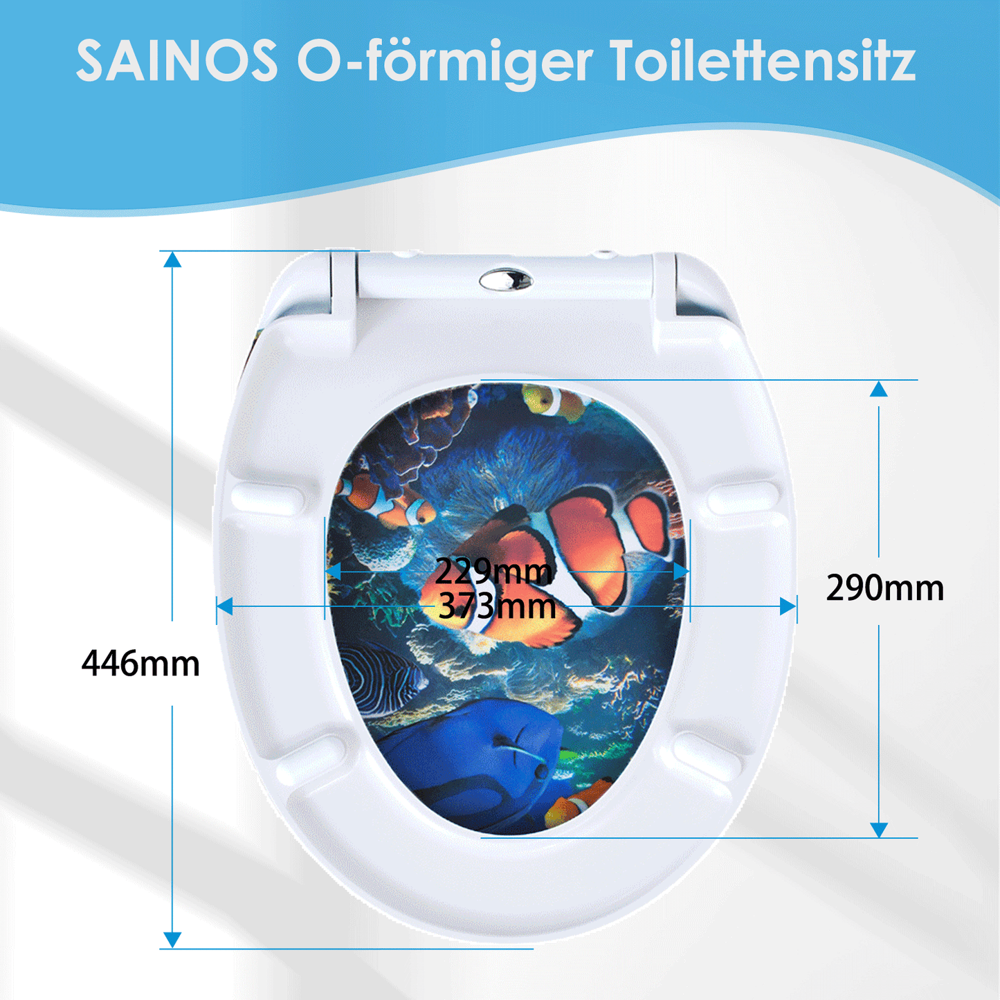 SAINOS O-förmiger Premium-Duroplast Toilettensitz Toilettendeckel, WC Sitz mit Absenkautomatik, Quick-Release Funktion für einfach Reinigung, O Form Weiß Toilettensitz mit Verstellbaren Scharnieren（UF12-401）