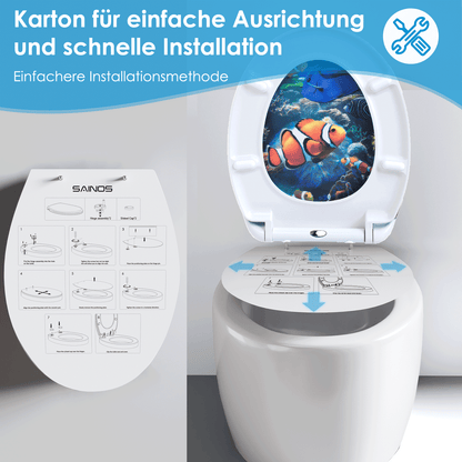 SAINOS O-förmiger Premium-Duroplast Toilettensitz Toilettendeckel, WC Sitz mit Absenkautomatik, Quick-Release Funktion für einfach Reinigung, O Form Weiß Toilettensitz mit Verstellbaren Scharnieren（UF12-401）