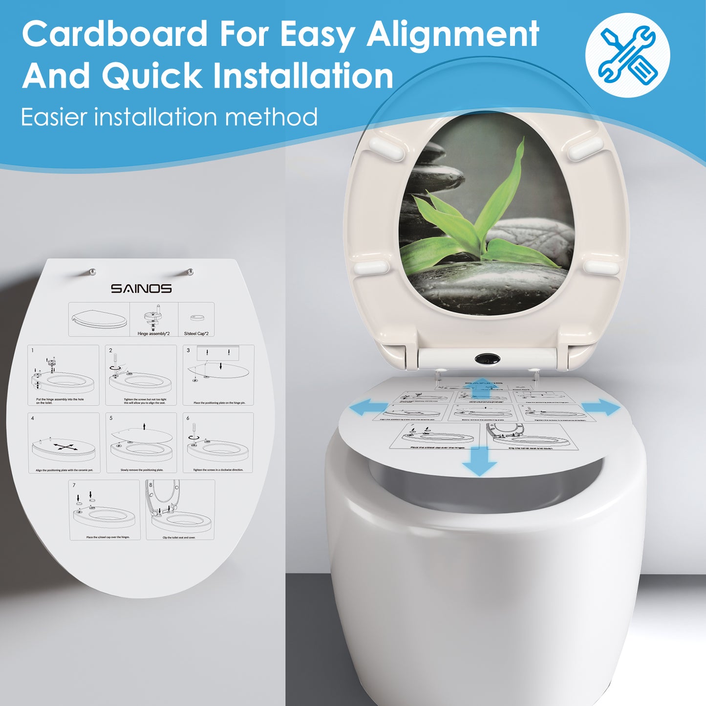 SINOBATH Duroplast WC-Sitz O-Form, Kleines Gras-Optik Absenkautomatik — UF12-421