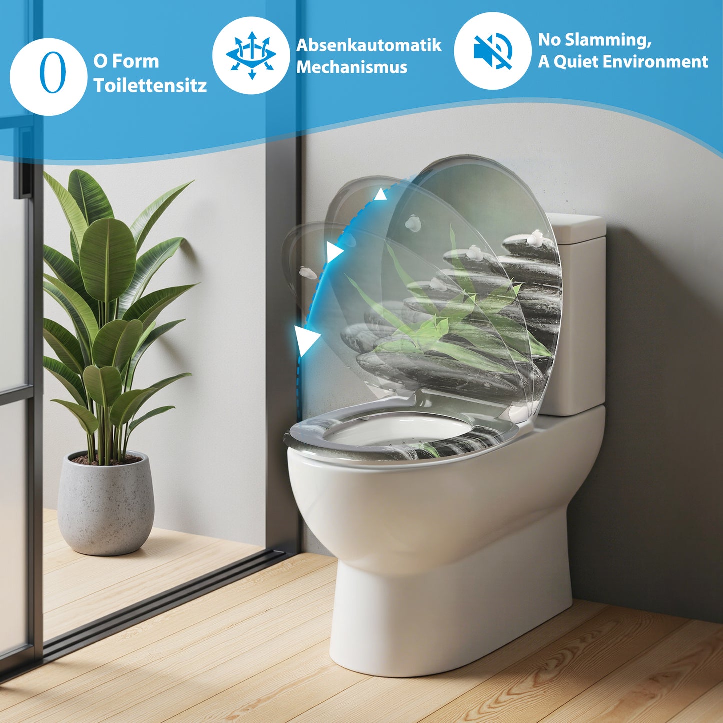 SINOBATH Duroplast WC-Sitz O-Form, Kleines Gras-Optik Absenkautomatik — UF12-421