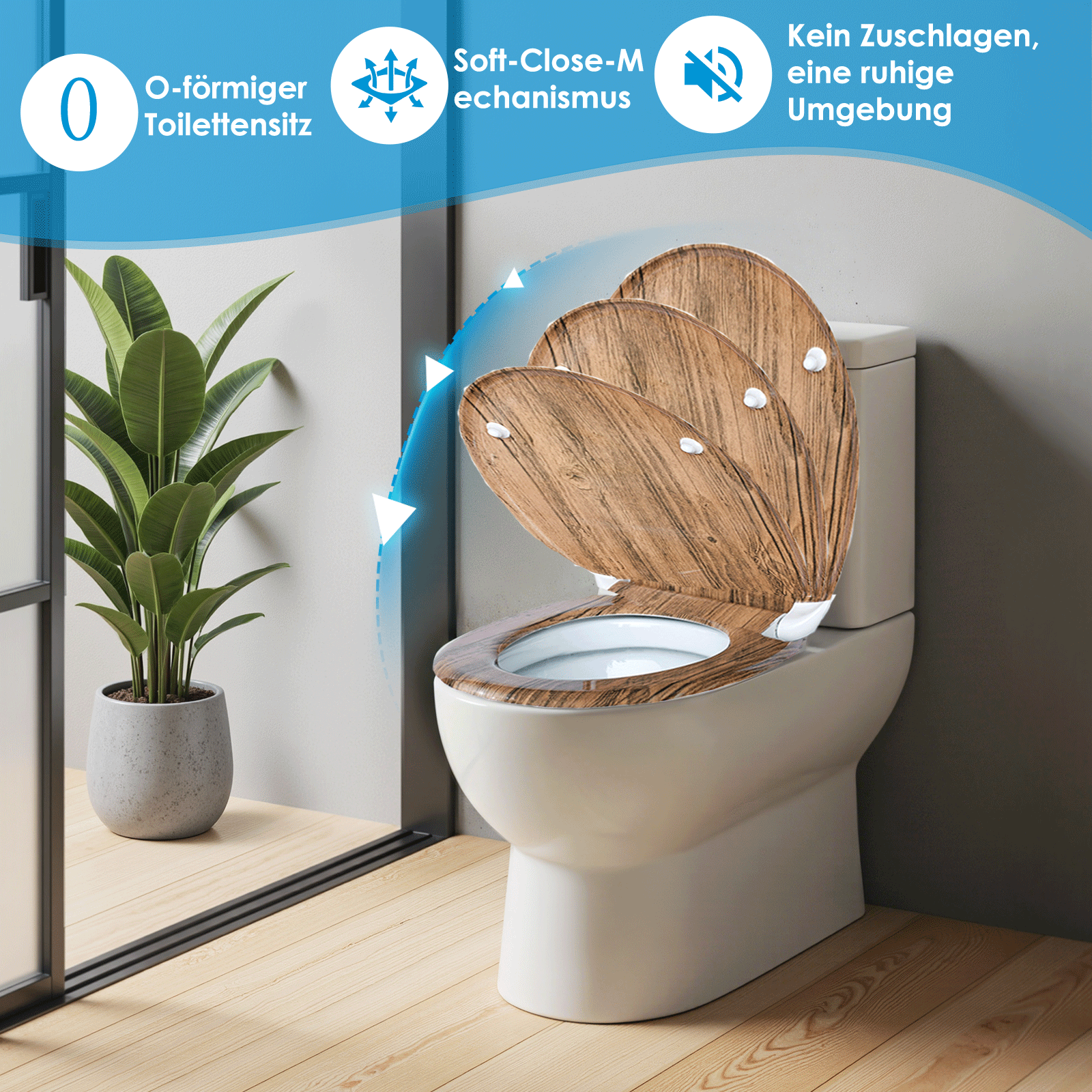 SAINOS O-förmiger Premium-Duroplast Toilettensitz Toilettendeckel, WC Sitz mit Absenkautomatik, Quick-Release Funktion für einfach Reinigung, O Form Weiß Toilettensitz mit Verstellbaren Scharnieren(UF12-434)