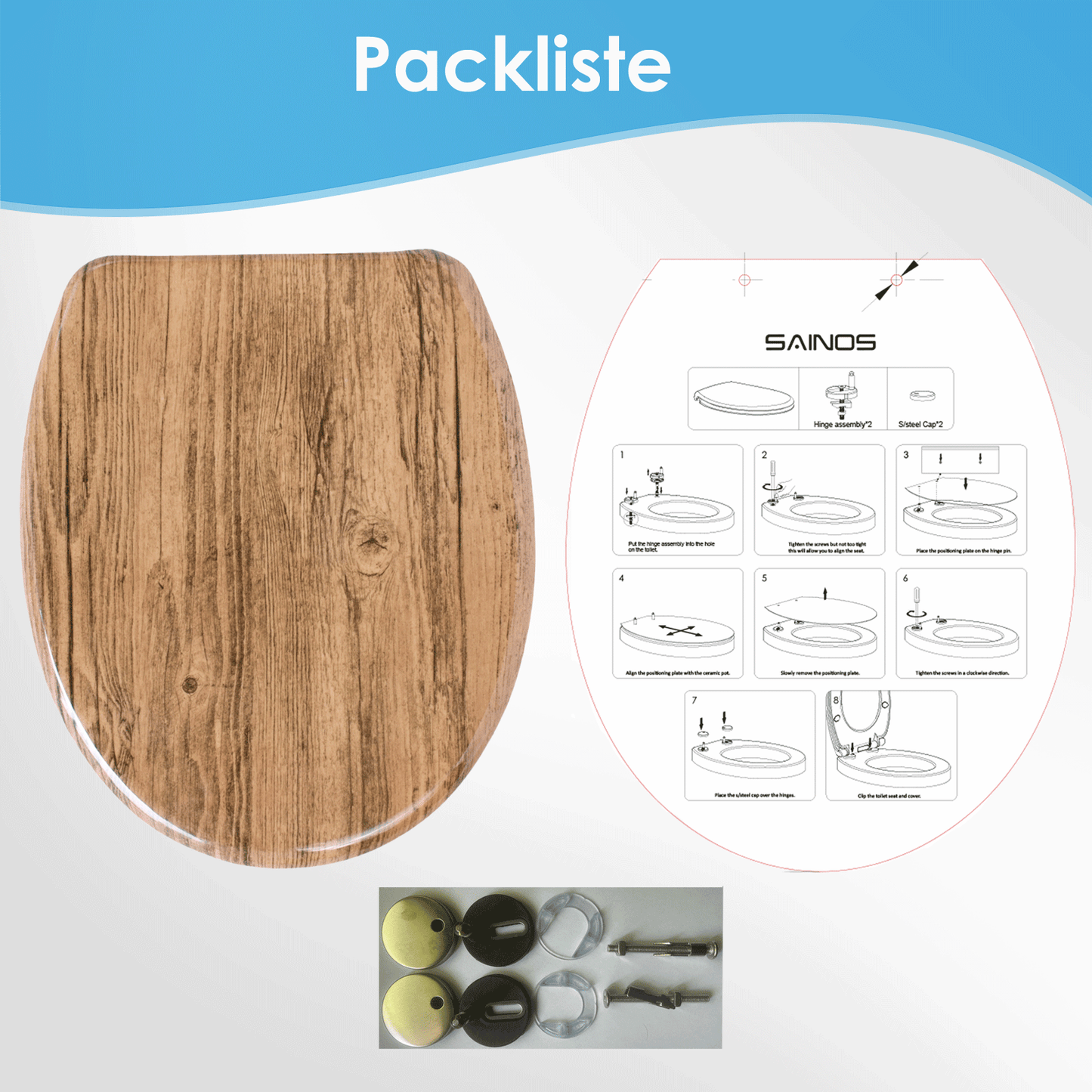SAINOS O-förmiger Premium-Duroplast Toilettensitz Toilettendeckel, WC Sitz mit Absenkautomatik, Quick-Release Funktion für einfach Reinigung, O Form Weiß Toilettensitz mit Verstellbaren Scharnieren(UF12-434)