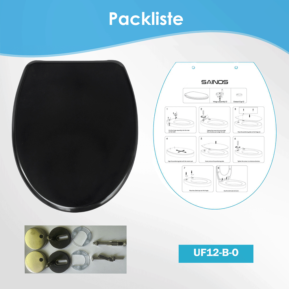 SAINOS O-förmiger Premium-Duroplast Toilettensitz Toilettendeckel, WC Sitz mit Absenkautomatik, Quick-Release Funktion für einfach Reinigung, O Form Weiß Toilettensitz mit Verstellbaren Scharnieren（UF12-B-O）