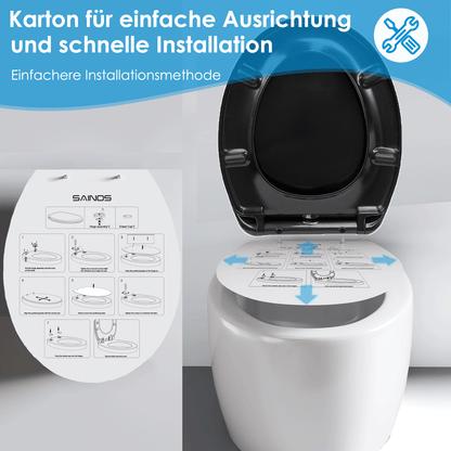SAINOS O-förmiger Premium-Duroplast Toilettensitz Toilettendeckel, WC Sitz mit Absenkautomatik, Quick-Release Funktion für einfach Reinigung, O Form Weiß Toilettensitz mit Verstellbaren Scharnieren（UF12-B-O）