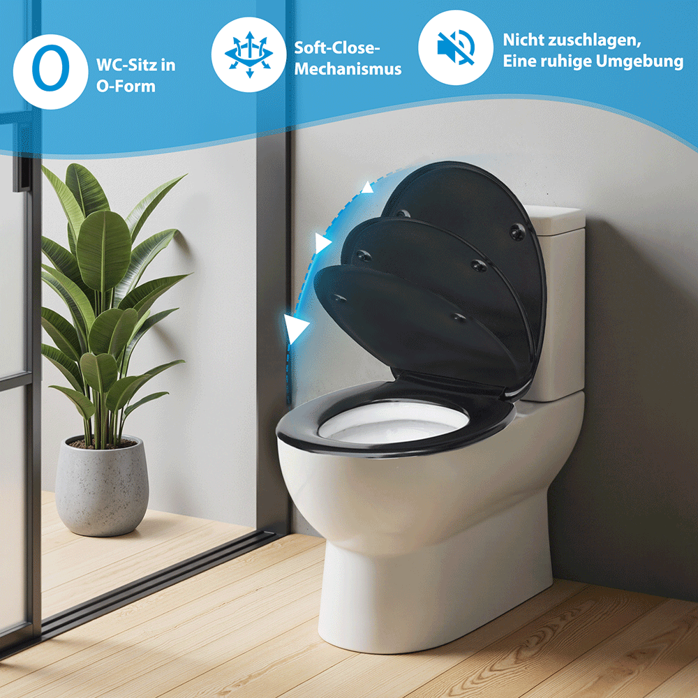 SAINOS O-förmiger Premium-Duroplast Toilettensitz Toilettendeckel, WC Sitz mit Absenkautomatik, Quick-Release Funktion für einfach Reinigung, O Form Weiß Toilettensitz mit Verstellbaren Scharnieren（UF12-B-O）