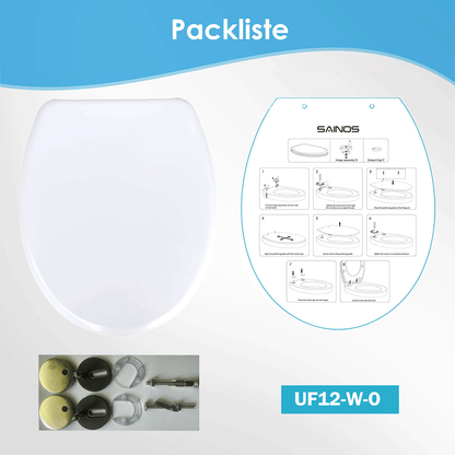 SAINOS O-förmiger Premium-Duroplast Toilettensitz Toilettendeckel, WC Sitz mit Absenkautomatik, Quick-Release Funktion für einfach Reinigung, O Form Weiß Toilettensitz mit Verstellbaren Scharnieren（UF12-W-O）