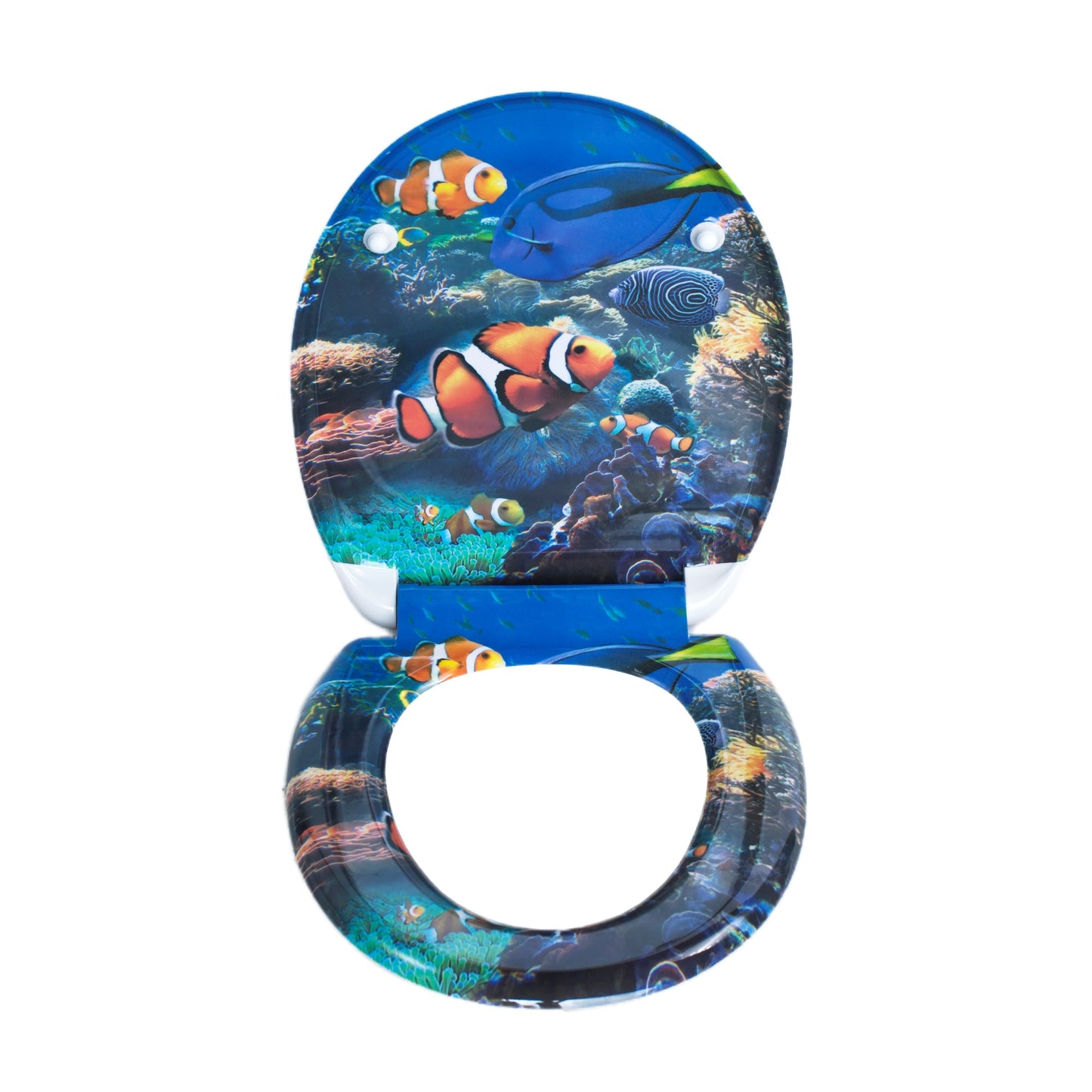 SAINOS O-förmiger Premium-Duroplast Toilettensitz Toilettendeckel, WC Sitz mit Absenkautomatik, Quick-Release Funktion für einfach Reinigung, O Form Weiß Toilettensitz mit Verstellbaren Scharnieren（UF12-401）