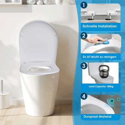 SAINOS D-förmiger Premium-Duroplast Toilettensitz Toilettendeckel, WC Sitz mit Absenkautomatik, Quick-Release Funktion für einfach Reinigung, O Form Weiß Toilettensitz mit Verstellbaren Scharnieren（UF20-W-D）