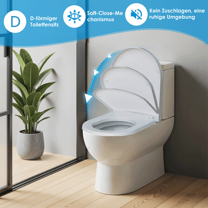 SAINOS D-förmiger Premium-Duroplast Toilettensitz Toilettendeckel, WC Sitz mit Absenkautomatik, Quick-Release Funktion für einfach Reinigung, O Form Weiß Toilettensitz mit Verstellbaren Scharnieren（UF20-W-D）